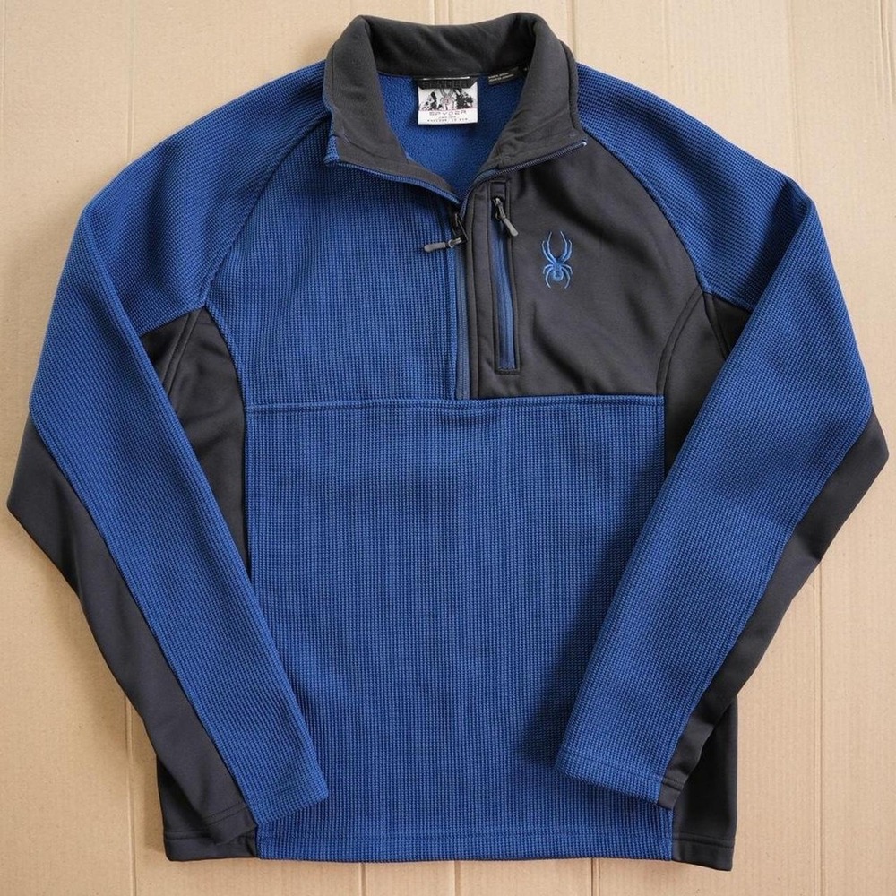 Spyder Gait Jacket Mens Sz M Blue Black Quarter Zip Pullover Performance Ribbed